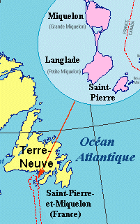 Carte plus précise de la localisation de Saint-Pierre et Miquelon.